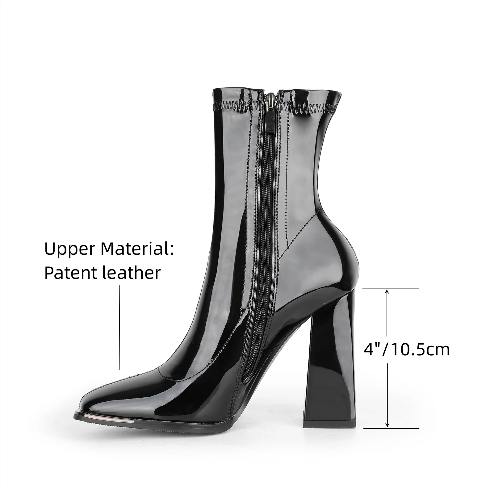 PERIXIR/ Женские черные ботинки из лакированной кожи с металлическим украшением, ботинки с квадратным носком, женские черные ботильоны на массивном каблуке, размер US6-11