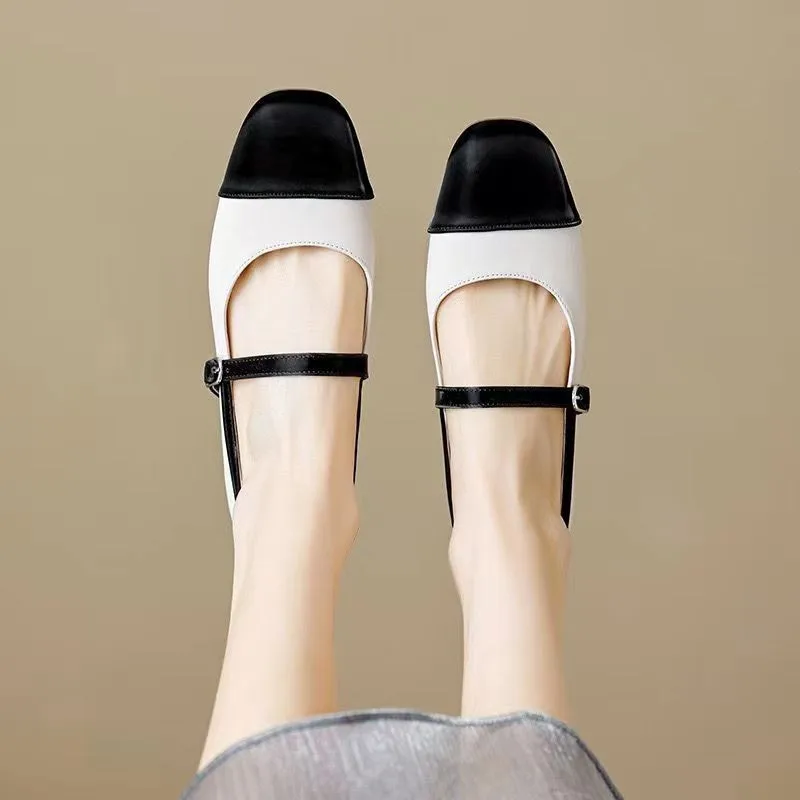 Весенние женские туфли на плоской подошве с квадратным носком, женские элегантные уличные тонкие туфли, уличная удобная женская обувь на плоской подошве