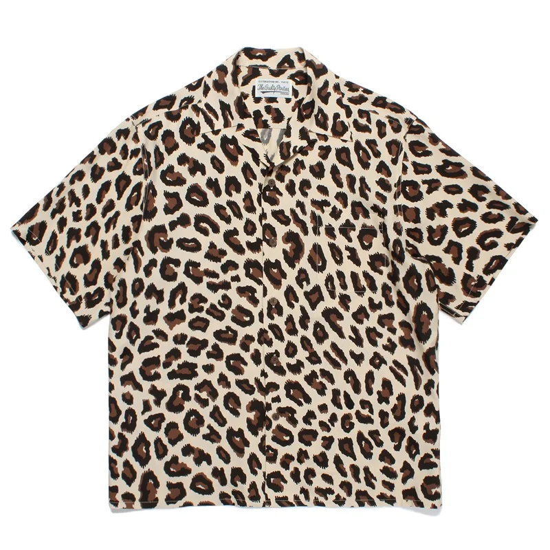 Новый летний топ WACKO MARIA, мужская и женская однобортная гавайская рубашка с коротким рукавом с леопардовым принтом,