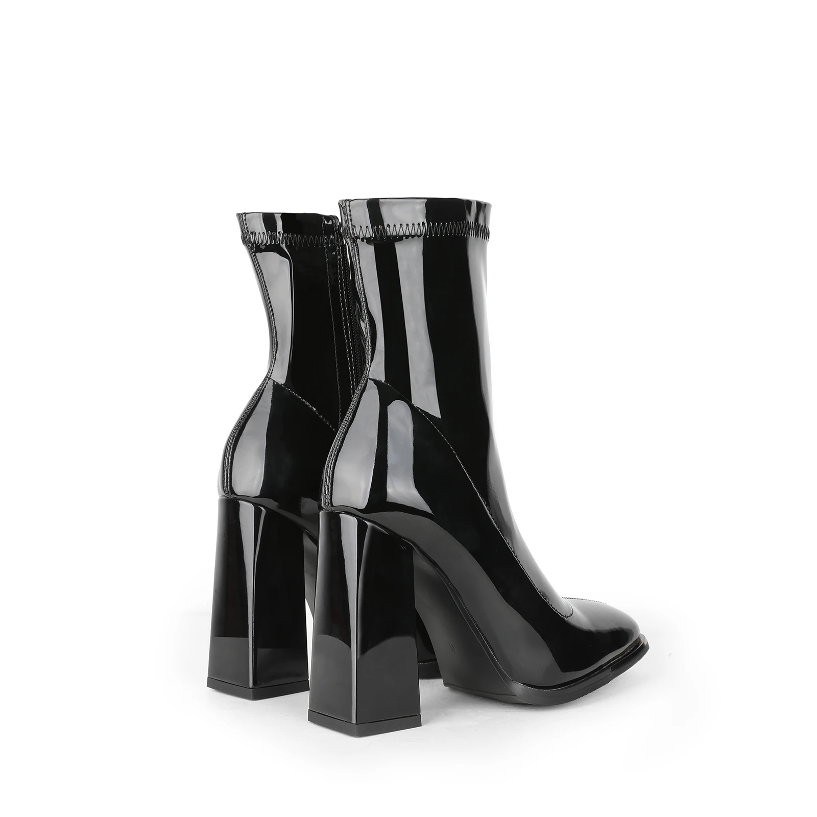 PERIXIR/ Женские черные ботинки из лакированной кожи с металлическим украшением, ботинки с квадратным носком, женские черные ботильоны на массивном каблуке, размер US6-11