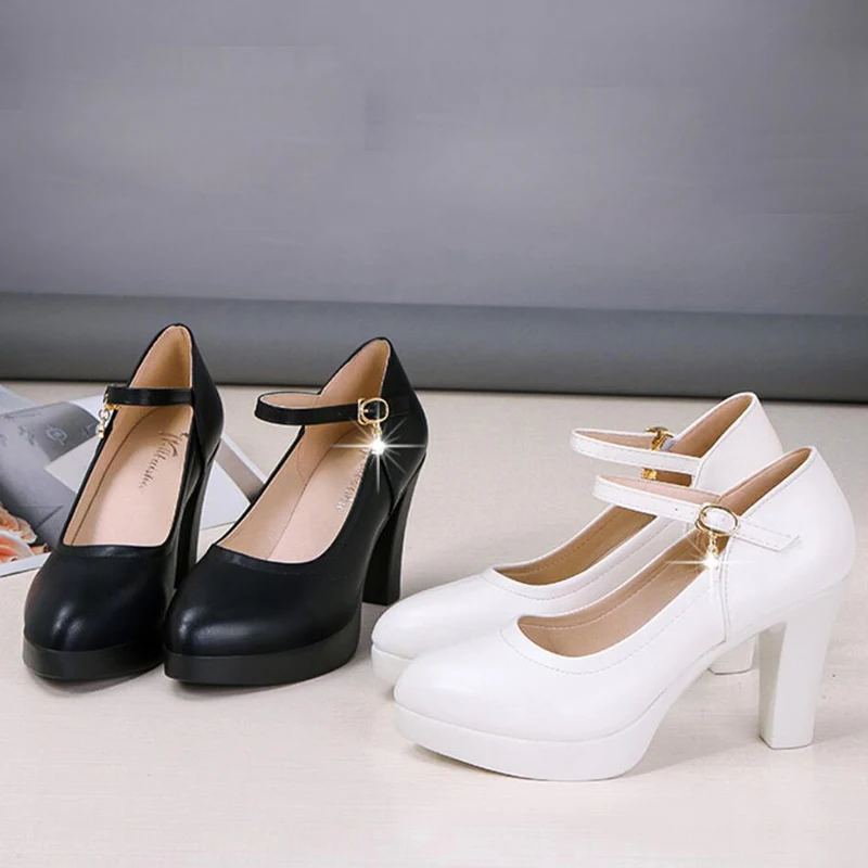 Белые женские туфли-лодочки на платформе и высоком каблуке; Коллекция 2023 года; Весенняя Новинка; Модная Женская обувь С пряжкой и круглым носком; Вечерние Свадебные Тонкие Кожаные туфли Mujer