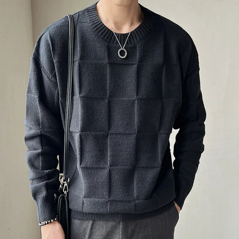 Модный тканый клетчатый вязаный свитер, одежда для светского клуба, пуловер Herren, осенне-зимний простой домашний свитер Homme для мужчин
