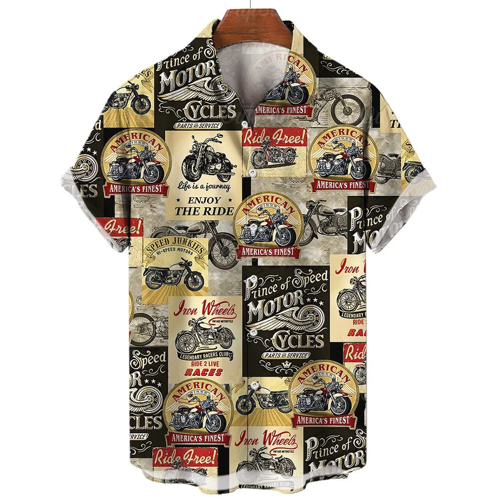 Мужская рубашка с гоночным элементом, 66 Модная винтажная мужская одежда с коротким рукавом, топы с 3D мотоциклетным принтом, Гавайские рубашки