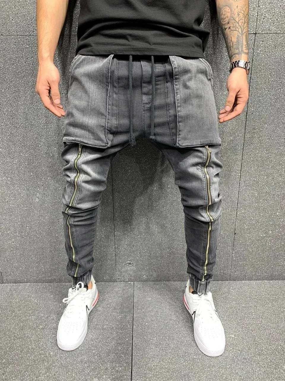 TPJB Мужские брюки в стиле хип-хоп, обтягивающие джинсы с большим карманом, джинсы на молнии, тонкие джинсы высокого качества, повседневные спортивные джинсы-корсеты M-3XL