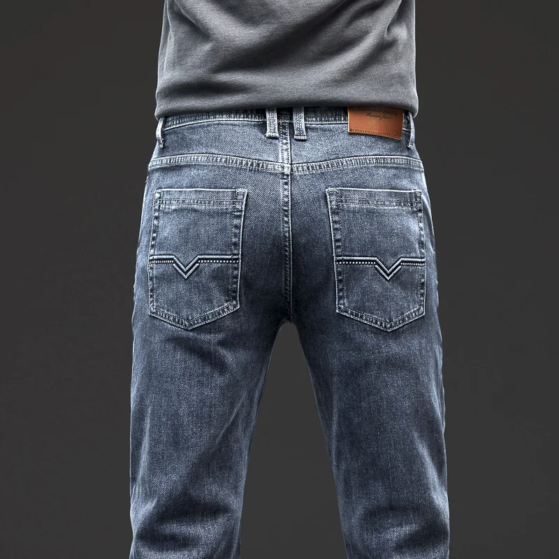 Весенне-летние джинсы Мужские Прямые стрейчевые Обычные джинсы для мужчин Сине-серые Классические Винтажные мужские брюки Большого размера 28-38 40