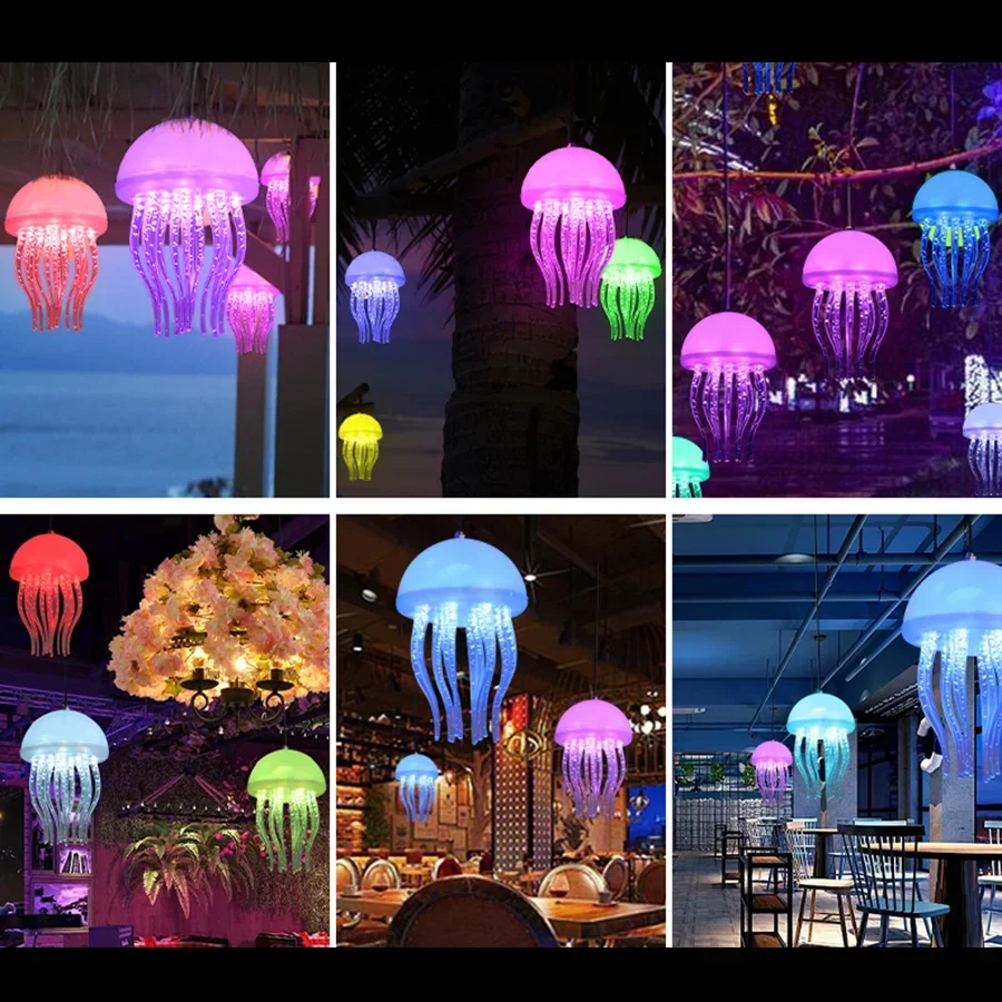 Изменяющий цвет RGB Светильник-гирлянда в виде медузы, подвесной светильник-гирлянда в виде медузы, Садовые сферические фонари для декора веранды и патио