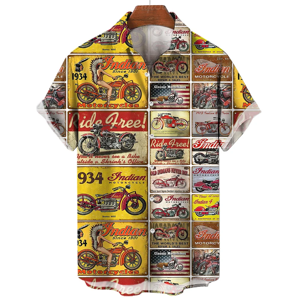 Мужская рубашка с гоночным элементом, 66 Модная винтажная мужская одежда с коротким рукавом, топы с 3D мотоциклетным принтом, Гавайские рубашки