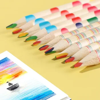 10шт Креативных канцелярских принадлежностей Четырехцветный карандаш Радужные цветные карандаши Четырехцветный одноцветный карандаш для рисования Офисные школьные принадлежности