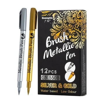 12шт Золотой серебряный металлический маркер Акриловые ручки для рисования с толстым и тонким наконечником