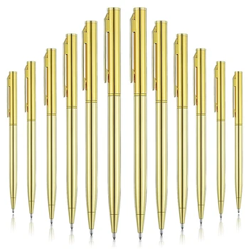 12шт металлических шариковых ручек золотого цвета, тонкие шариковые ручки с черными чернилами, металлические ручки для бизнеса, офиса, студентов, преподавателей