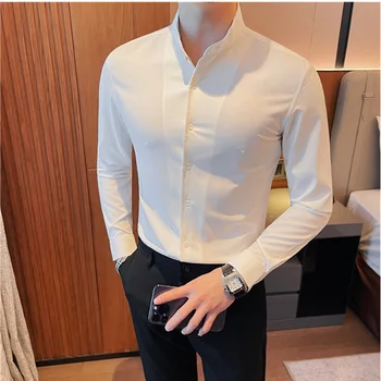 2023 Мужская весенняя высококачественная подставка в корейском стиле для деловых рубашек Мужская приталенная повседневная рубашка Homme De Luxe S-4XL