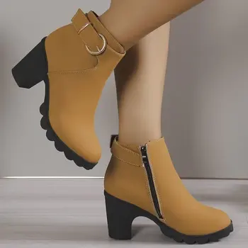 2023 Новые осенне-зимние женские ботинки, женские ботильоны на толстом каблуке, удобная резиновая обувь на платформе, зимние ботинки