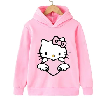 2024 Hello Kitty Sanrio Kawaii Детская Толстовка С капюшоном, Детская Одежда, Забавные Толстовки Haruno Sakura для Девочек-подростков, Детская Толстовка