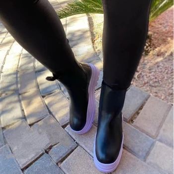 2024 Новые женские ботинки без каблука на платформе, фирменный дизайн, Осенняя обувь на платформе, женские ботинки 