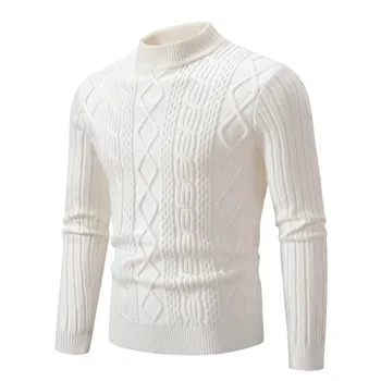 4 стиля! Мужские зимние свитера 2023 года, однотонный жаккардовый вязаный свитер с круглым вырезом, теплый тонкий пуловер высокого качества