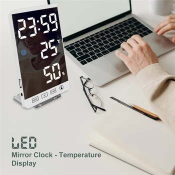 6-Дюймовое светодиодное зеркало, Будильник, Сенсорная кнопка, Настенные цифровые часы, Отображение времени, температуры, влажности, порт USB-вывода, Настольные часы