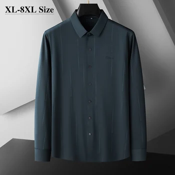 8XL 7XL Плюс Размер, осенние мужские деловые повседневные рубашки, высокая эластичность, Роскошное Мягкое платье-рубашка с длинным рукавом и принтом, брендовая одежда