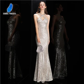 DEERVEADO, Длинные вечерние платья с серебряными блестками, Женское элегантное вечернее платье, Сексуальное вечернее платье Русалки с открытой спиной, 2023
