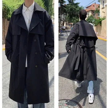 EOENKKY / Осенний мужской тренч в корейском стиле, уличная ветровка, мужское однотонное деловое повседневное свободное длинное пальто