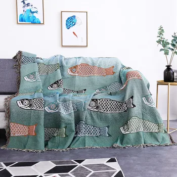 Ins Современное простое полотенце для дивана с рисунком рыбы Кои, домашний декор, плед, удобный мягкий ковер, пылезащитное одеяло