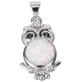 KONGMOON Black Eyes Owl Белый Огненный опал Посеребренные ювелирные изделия для женщин Подвеска для ожерелья