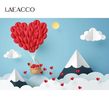 Laeacco Красное Сердце Воздушные Шары Корзина Облако День Рождения Детские Мультяшные Фотофоны Фотографические Фоны Для Фотостудии