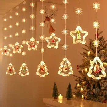 Navidad Рождественский сказочный занавес, световая гирлянда с USB/батарейным пультом, праздничная Свадебная гирлянда, лампа для новогоднего украшения домашней комнаты