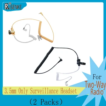 RISENKE-Двусторонняя радиогарнитура с акустической трубкой, аксессуары для портативной рации, Наушник для наблюдения, прослушивание только 3,5 мм, 2 упаковки