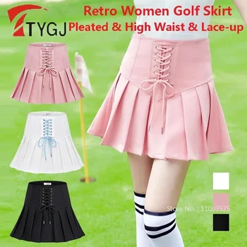 TTYGJ Женская юбка трапециевидной формы с высокой талией, Плиссированные шорты для гольфа в стиле Ретро на шнуровке, Женская Тонкая антилегкая юбка для гольфа, Тренировочные брюки XS-XL
