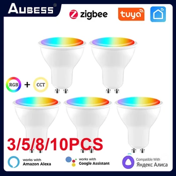 Tuya Zigbee GU10 LED 5 Вт Умные Лампочки RGBCW 100-240 В С Регулируемой Яркостью Голосовое Управление Alexa Google Home Для Tuya Smart APP