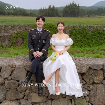 XPAY Простые свадебные платья А-силуэта в корейском стиле, фотосессия с открытыми плечами, пышные свадебные платья с короткими рукавами и корсетной спинкой