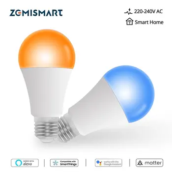 Zemismart 220V Matter WiFi Светодиодная Лампочка 9w RGB + CW С Регулируемой Яркостью Подсветки Siri Alexa Google Home Smartthings App Control E27