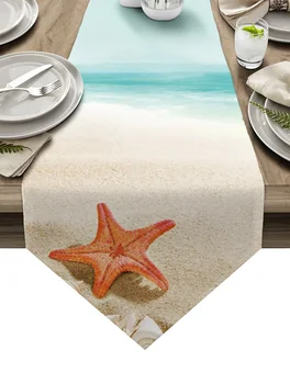 Бегунки для стола в виде ракушки морской звезды на океанском пляже, Кухонные Обеденные Скатерти, Украшение стола для свадебной вечеринки, Настольная дорожка