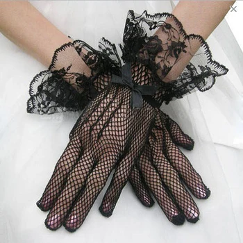 Белые Черные свадебные перчатки с короткими кружевными пальцами, дешевые свадебные аксессуары длиной до запястья