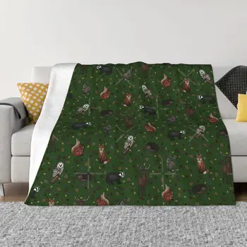 Британские лесные животные, зеленое одеяло, покрывало на кровать, диван-кровать в гостиной