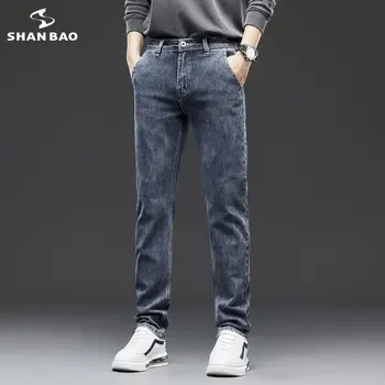 Весенне-летние джинсы Мужские Прямые стрейчевые Обычные джинсы для мужчин Сине-серые Классические Винтажные мужские брюки Большого размера 28-38 40