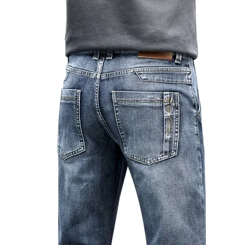 Весна и осень 2023, новый мужской классический модный тренд, синие эластичные джинсы, мужские повседневные деловые прямые брюки высокого качества