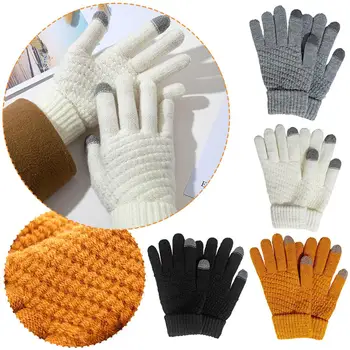 Вязаные перчатки, зимние утепленные Теплые перчатки с сенсорным экраном для мужчин, женские перчатки, теплые зимние перчатки с сенсорным экраном