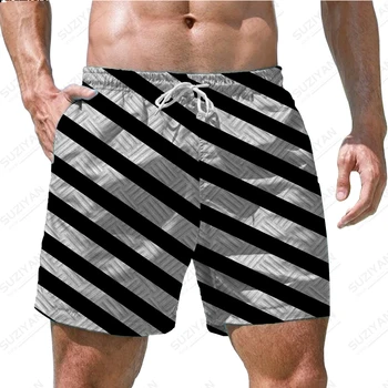 Горячие продажи мужских шорт, пляжных брюк летом 2023 года, повседневных мужских шорт в гавайском пляжном стиле в диагональную полоску с 3D принтом