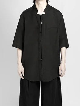 Деконструированная система Dark Day с потайным передним дизайном, рубашка со стоячим воротником и короткими рукавами