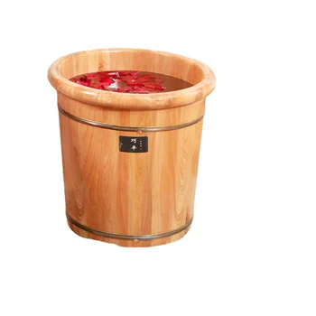 Деревянное ведро для мытья ног, бытовой тазик высотой 40 см над икрами, лечебная ванночка для ног, покрытая изоляцией из массива кедра, бочка для ванночки для ног, покрытая изоляцией из массива дерева