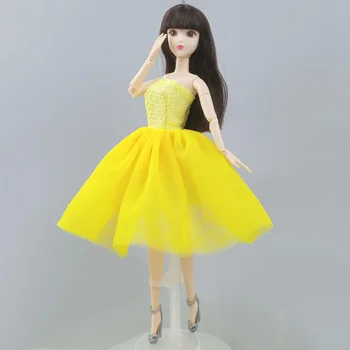 Желтое модное балетное платье для куклы Барби, наряды, вечернее платье, праздничная одежда для кукол Барби, аксессуары для кукол 1/6 BJD