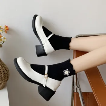 Женская обувь 2023, горячая распродажа, женские туфли на высоком каблуке Mary Janes, модные туфли с ремешком и пряжкой, для офиса и карьеры, новые женские туфли на мелком каблуке