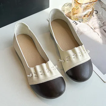 Женская обувь со складками на плоской подошве 2023, повседневные лоферы с круглым носком, уличная дышащая женская обувь большого размера Zapatos Mujeres