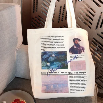 Женская сумка для шоппинга Van Gogh Monet, Картина маслом в стиле Харадзюку, Сумки Через плечо, Эко-Холщовая сумка Большой емкости, bolsa feminina