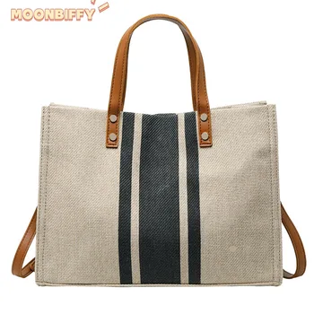 Женская холщовая сумка, сумки-тоут большой вместимости, женская сумка на широком ремне, Летняя сумка для покупок, женская сумочка, сумки через плечо