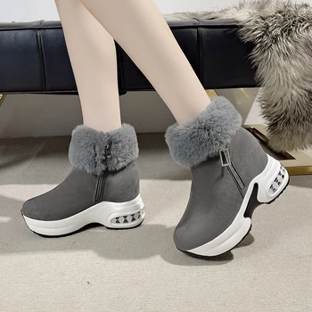 Женские ботинки на молнии из искусственной кожи, женская обувь в продаже 2023, высококачественные зимние короткие плюшевые однотонные ботинки с круглым носком большого размера