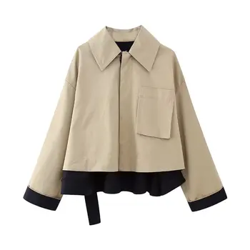 Женский осенний модный короткий тренч из смесовой шерсти 2023 года, женское пальто в стиле ретро с длинными рукавами и пуговицами, шикарный топ