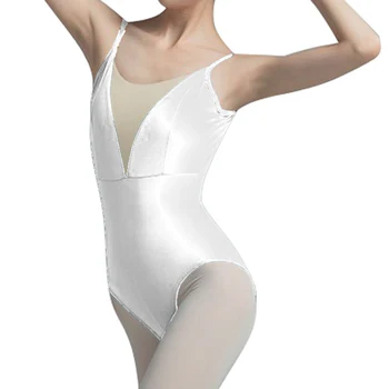 Женский тренировочный костюм для балетной гимнастики, прозрачная сетка, Лоскутное шитье, регулируемые бретельки, Трико, боди