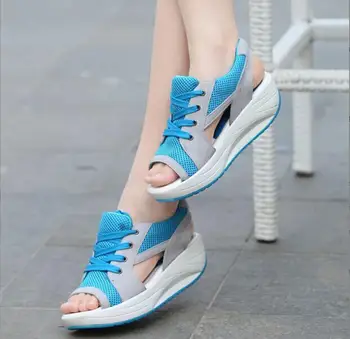 Женщин сандалии на каблуках сандалии легкая летняя обувь для женщин Клин сандалии платформы сандалии клинья обувь больших рыб